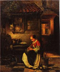 Henri Leys Woman Plucking a Chicken in a Courtyard Norge oil painting art
